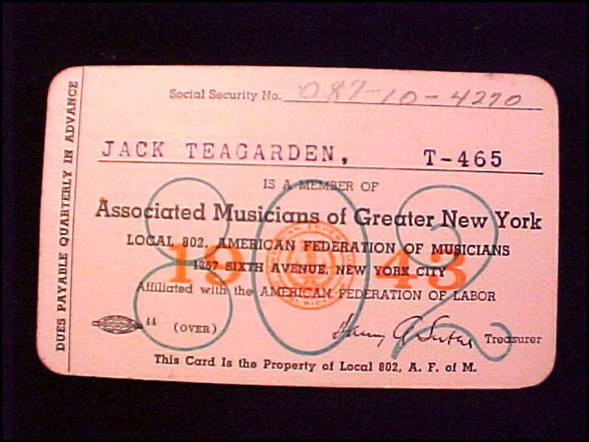 JACK TEAGARDEN union card front